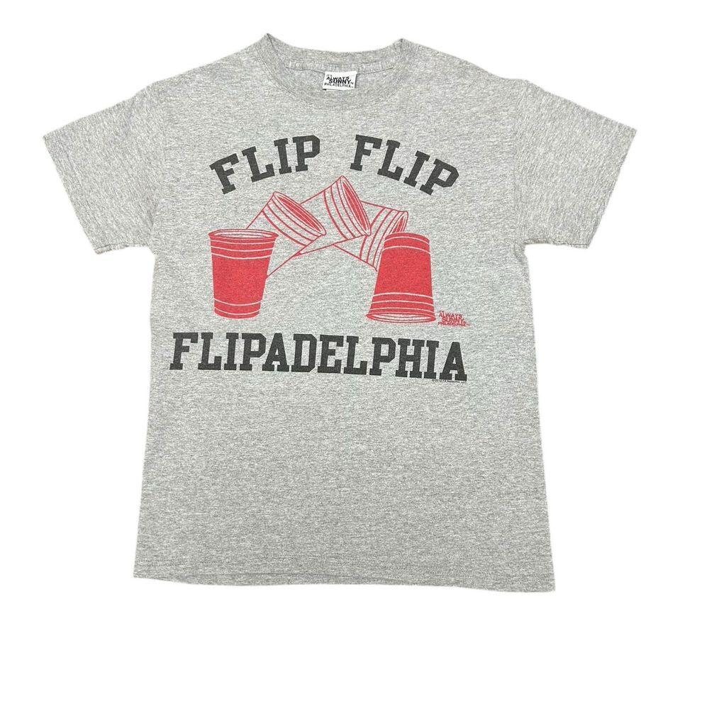 Y2K Always Sunny‎ In Philadelphia T Shirt Sz S Flip Flip Cup Flipadelphia Gray